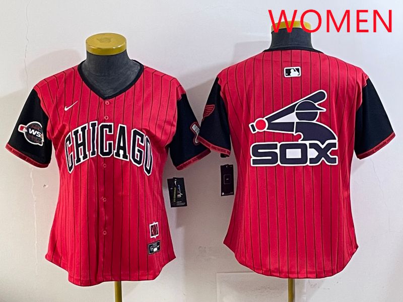 Women Chicago White Sox Blank Red Stripe Joint Name Nike 2025 MLB Jersey style 9->women mlb jersey->Women Jersey